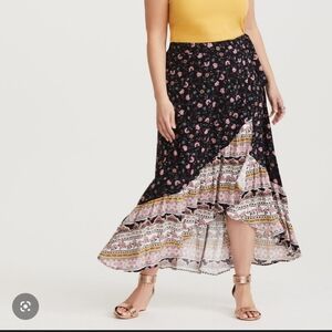 Torrid Black Maxi Challis Wrap Skirt